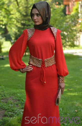 Red İslamitische Avondjurk 3721-06